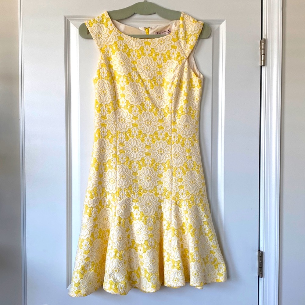 Nanette Lepore Yellow Lace Dress, Size 4